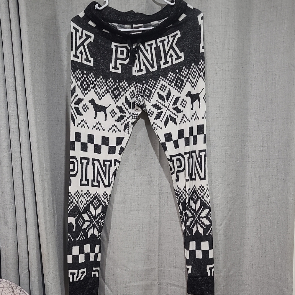 PINK Victoria's Secret Kids Black and White Patterned Joggers